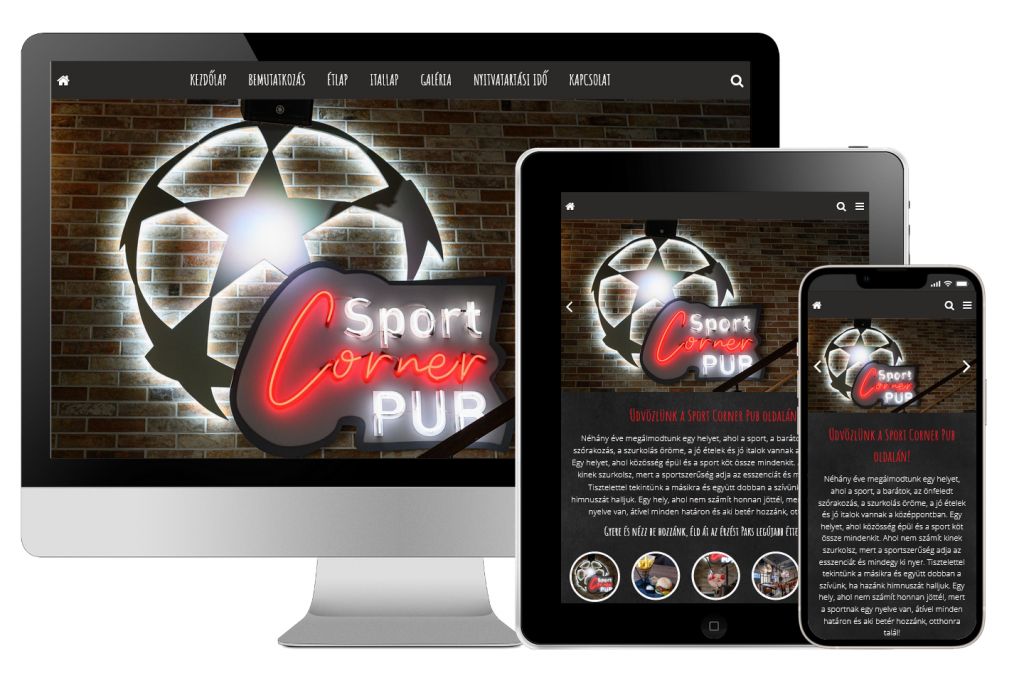 Reszponzív weboldal készítés a Sport Corner Pub részére. Kreatív website